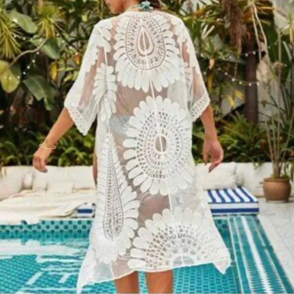 Adiva lace coverup long open front cardigan size L